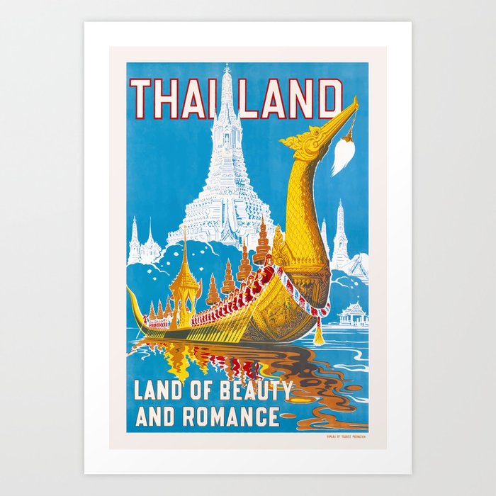 1950 Thailand Royal Barge Travel Poster Art Print