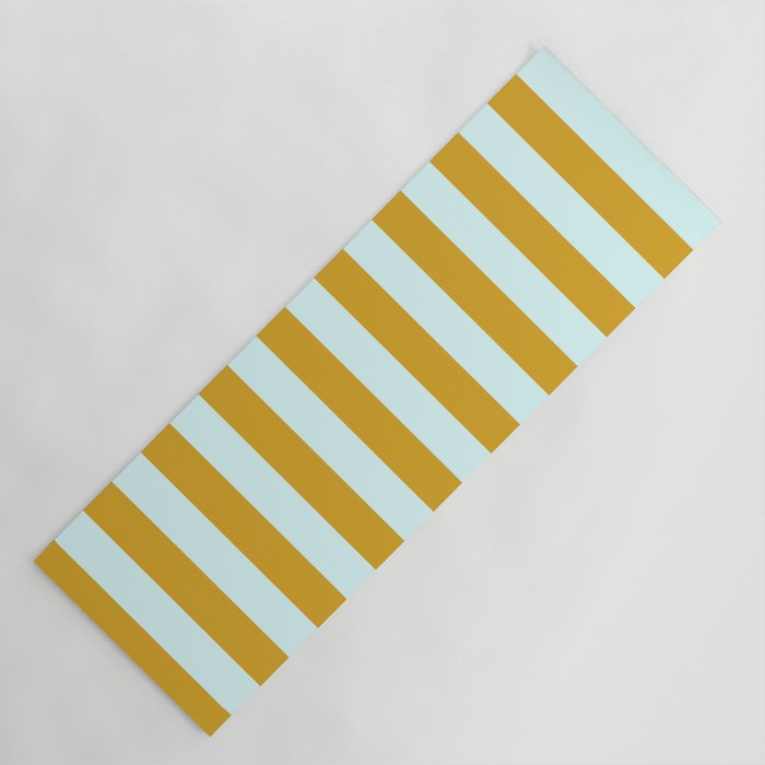 Goldenrod & Light Cyan Colored Lines Pattern Yoga Mat