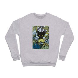 Black Cat in Blue Garden Crewneck Sweatshirt