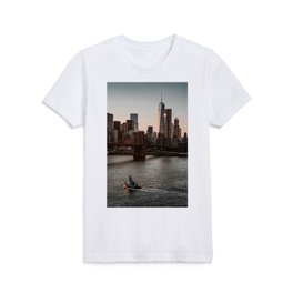 New York City Manhattan Skyline with Brooklyn Bridge at sunset Kids T Shirt