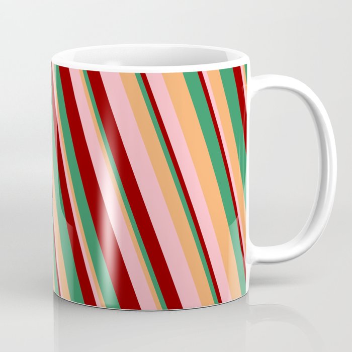 Brown, Light Pink, Dark Red, and Sea Green Colored Lines/Stripes Pattern Coffee Mug