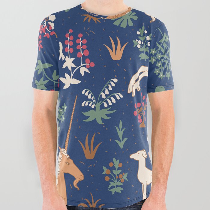 Magical Medieval Unicorn Forest All Over Graphic Tee