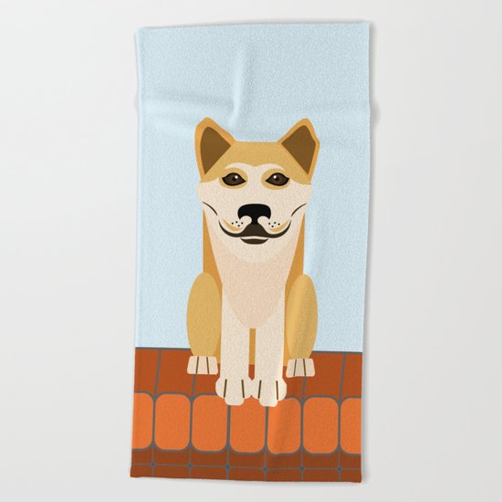 Shiba dog vector Beach Towel