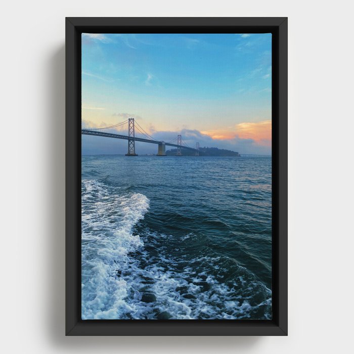 Vibrant Sunset San Francisco Bay Bridge Tumultuous Ocean Framed Canvas