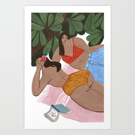 Friends on Beach towel Art Print