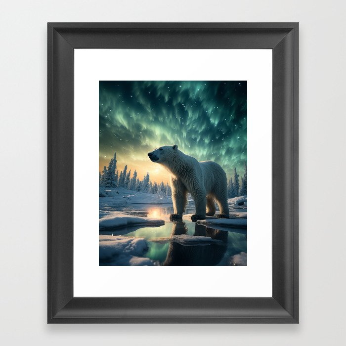 Cute Endangered Arctic Bear in Frozen Winter Habitat Framed Art Print