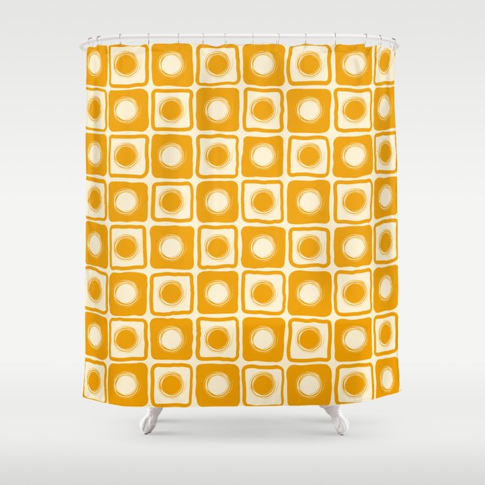 Modern Retro Marigold Yellow Checkered Print Shower Curtain