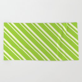 [ Thumbnail: Green and Beige Colored Lines Pattern Beach Towel ]