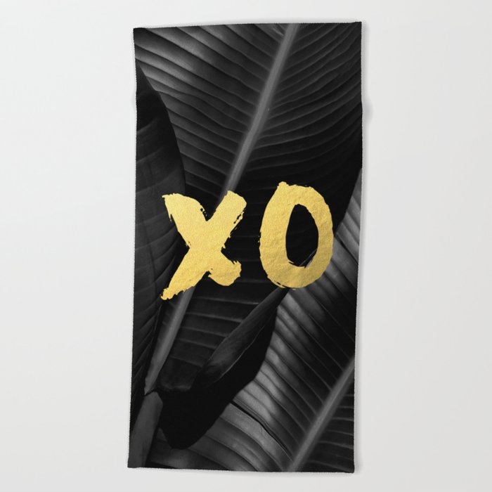 XO gold - bw banana leaf Beach Towel