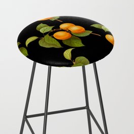 Peach pattern with leaves on a black background Bar Stool