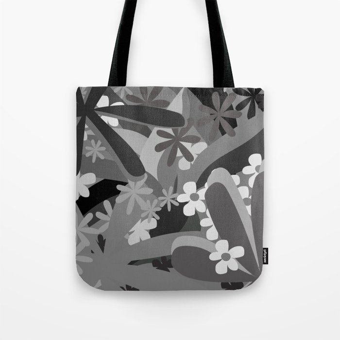 Floral Jungle Colorful Art Design Pattern in Black and White Tote Bag
