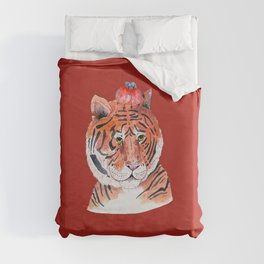 Chinese Lunar New Year Tiger with Love Couple of Bullfinches Duvet Cover
