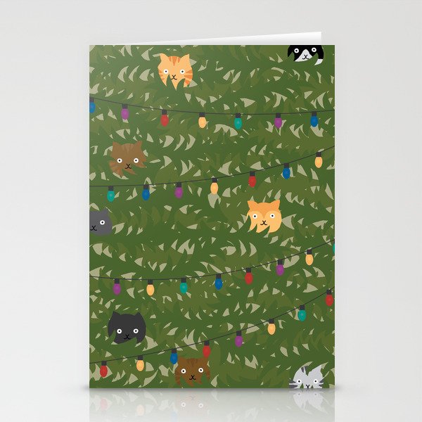 Naughty Christmas Cats In Tree Stationery Cards