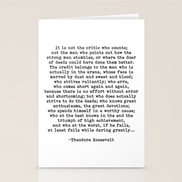 Man In The Arena Theodore Roosevelt Quote Stationery Cards By Theartshed Society6