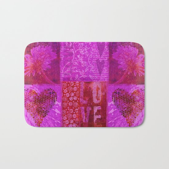 Pink heart flower love painting Bath Mat