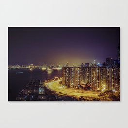 Aerial View Of Hongkong By Night Canvas Print