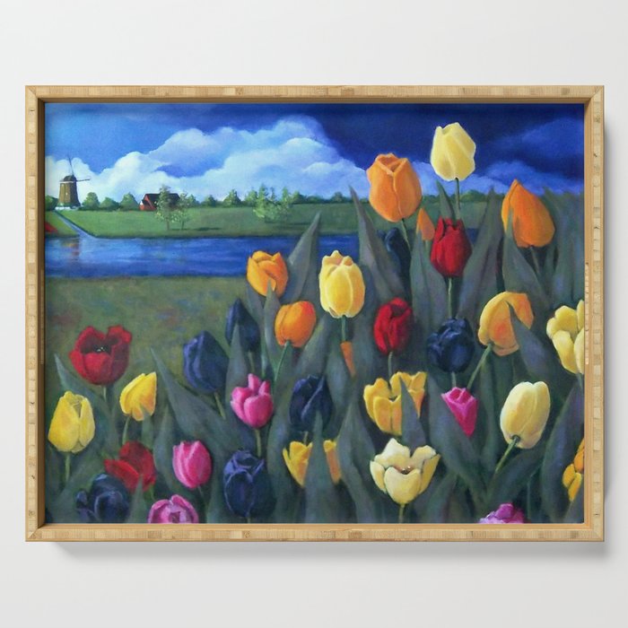 Dutch Tulips Bright Colorful Flower Painting Serving Tray By Joyart Society6