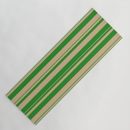 [ Thumbnail: Forest Green and Tan Colored Striped/Lined Pattern Yoga Mat ]