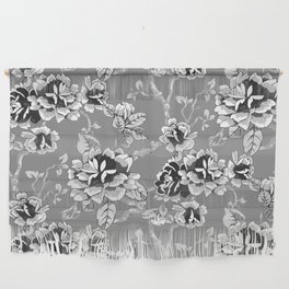 Spring Flowers Pattern Black and White Wall Hanging