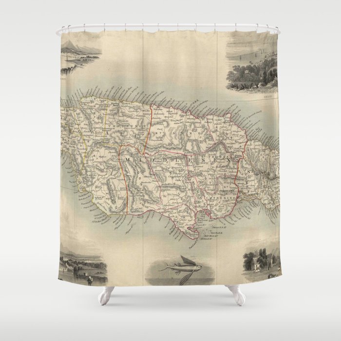 Vintage Map of Jamaica (1851) Shower Curtain