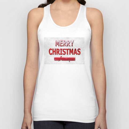 Merry Christmas With Red Cracker in Snow Unisex Tank Top