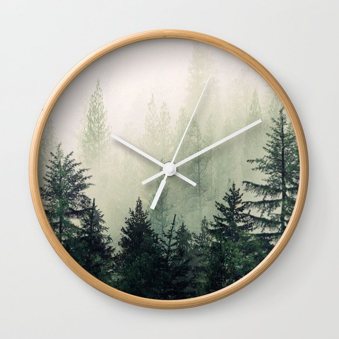 Foggy Pine Trees Wall Clock