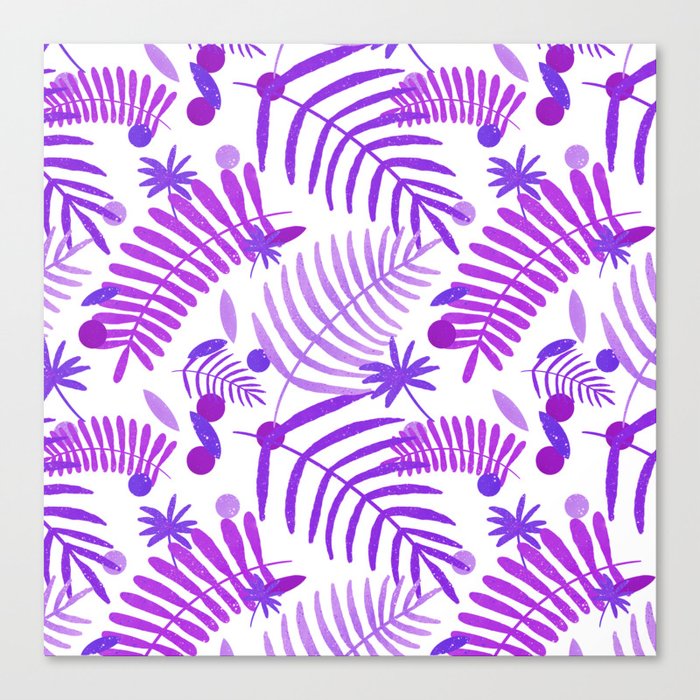 Purple tropical leaves pattern Canvas Print