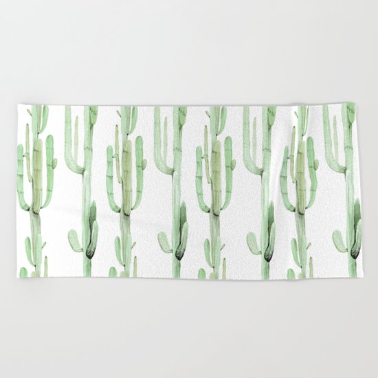 Arizona Wilderness Cactus Green Pattern Beach Towel