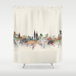 Chicago Skyline Shower Curtain Vintage Urban Print for Bathroom 