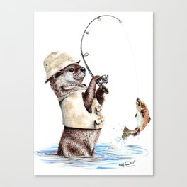 " Natures Fisherman " fishing river otter with trout Canvas Print