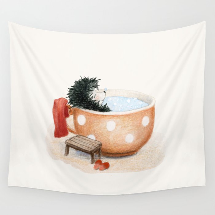 Cute hedgehog take a bath Wall Tapestry