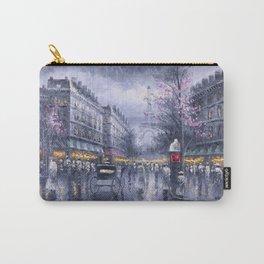 City of Lights, Eiffel Tower, Twilight Paris, France Street Scene landscape painting Carry-All Pouch