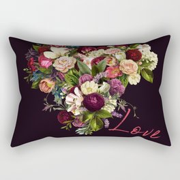 Moody romantic red love script flowers heart shape on dark purple indigo Rectangular Pillow