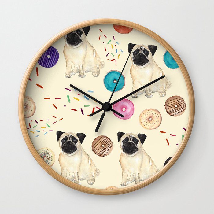 Pugs and donuts sweet sprinkles Wall Clock