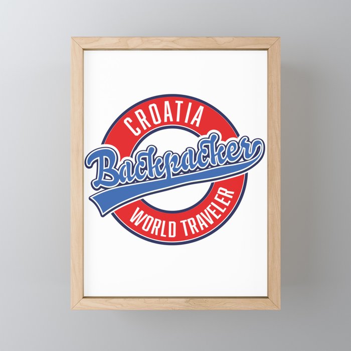 Croatia backpacker world traveler vintage style logo. Framed Mini Art Print