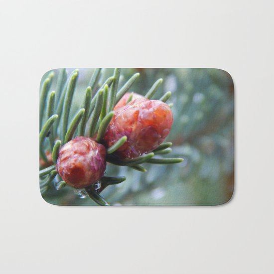 Tiny Red Pine Cones Bath Mat