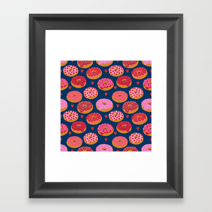 Pink and Red donuts hearts love valentines day cute gifts for foodie Framed Art Print