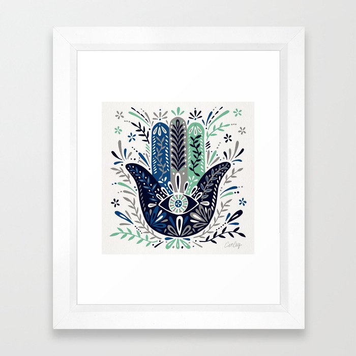 Hamsa Hand – Navy Palette Framed Art Print