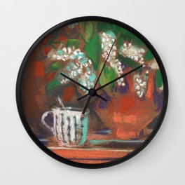 Small Still Life with Bird Cherry, Pastel Painting Wall Clock