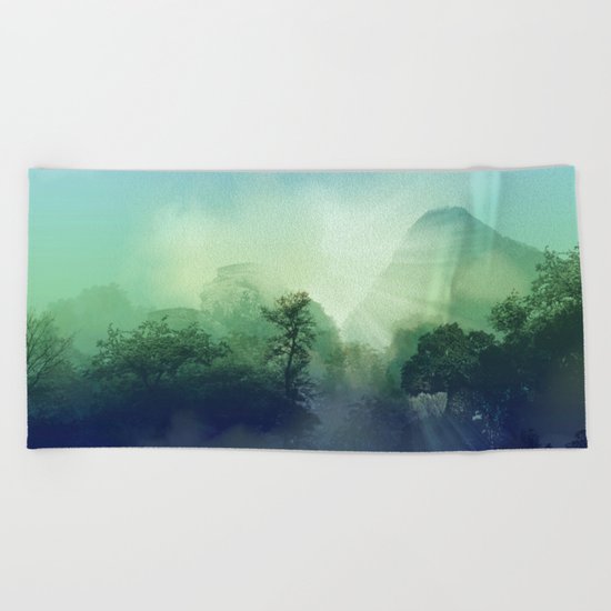 tropical green forest Beach Towel