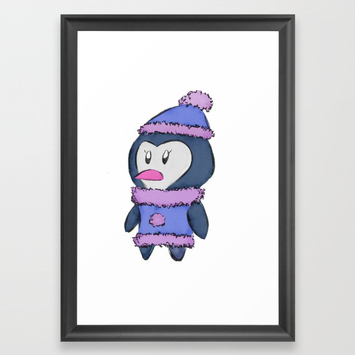 Penny the Penguin Cute Character (black coat) Framed Art Print