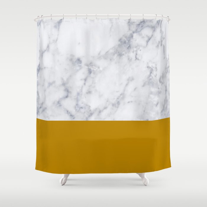 Marble Mustard Yellow Color Block Shower Curtain By Marilenaxiari