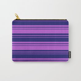 [ Thumbnail: Midnight Blue & Orchid Colored Lined/Striped Pattern Carry-All Pouch ]