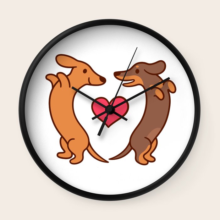 Cute Cartoon Dachshunds In Love Wall Clock By Irmirx Society6