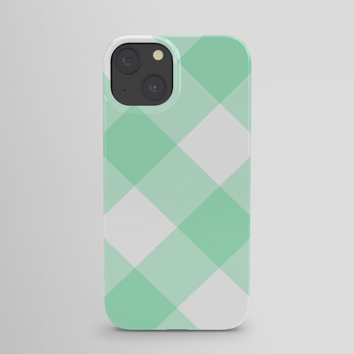 Mint Green Large Diagonal Gingham Pattern iPhone Case
