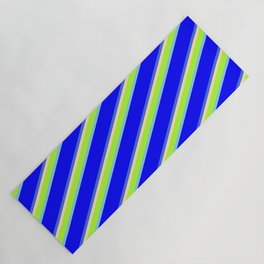 [ Thumbnail: Beige, Light Green, Sky Blue, Blue & Royal Blue Colored Pattern of Stripes Yoga Mat ]