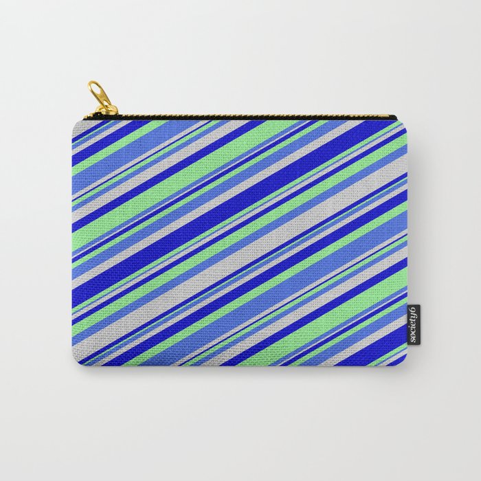 Light Green, Royal Blue, Light Grey, and Blue Colored Lines Pattern Carry-All Pouch