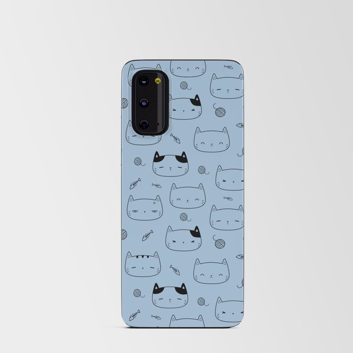 Pale Blue and Black Doodle Kitten Faces Pattern Android Card Case