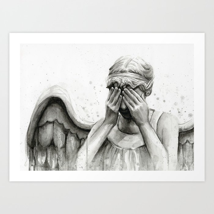 Weeping Angel Watercolor Painting Art Print
