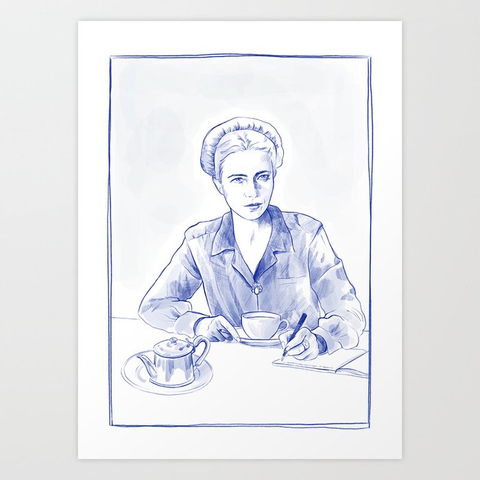 Simone de Beauvoir - portrait bleu Art Print